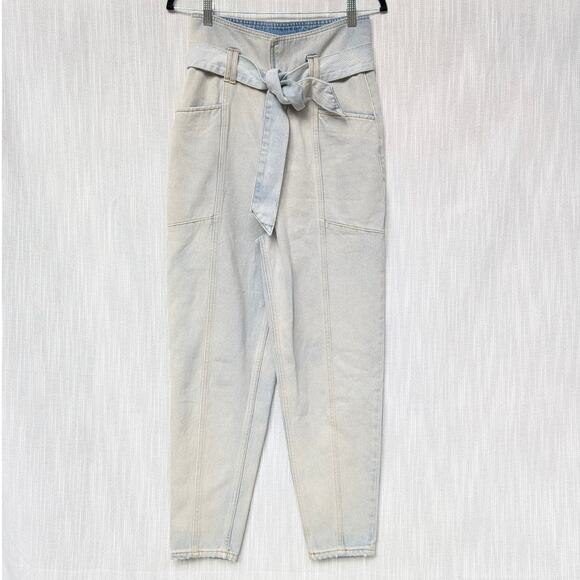 IRO Paris Vieno Denim Belted High Rise Tapered Leg Paperbag Jeans, size FR36/US4 - Picture 2 of 10